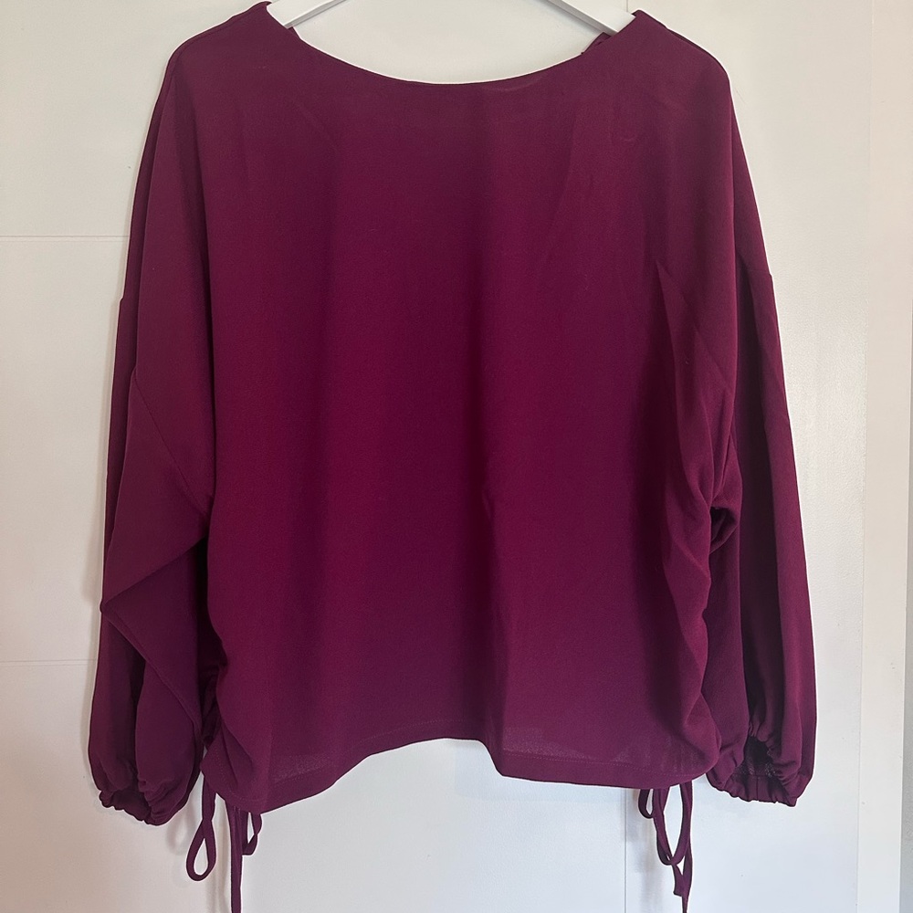 Zara Women's Plum  Top with Drawstring side detail. size XL